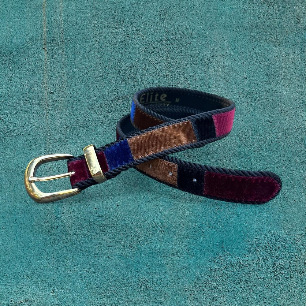 Elite Fresno California Whimsigoth Velvet Colorblock Patchwork Belt 80s Vintage